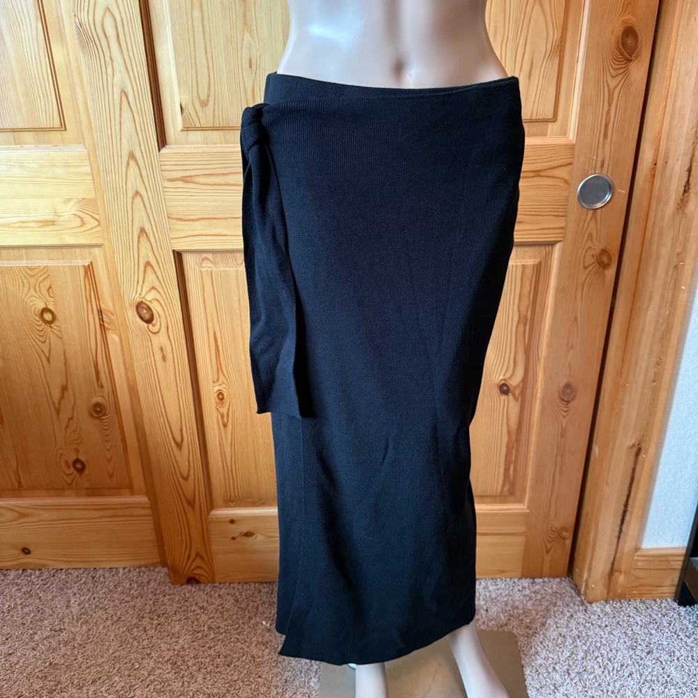 Ba&sh Lady Skirt Midi Faux Wrap Tie Waist Black Knit US 8 Quiet Luxury